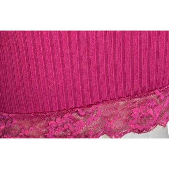 Red Long Sleeve Ribbed Crop Shirt Lace Trim V-Neck Small Y2K Cyber Retro - Picture 6 of 6